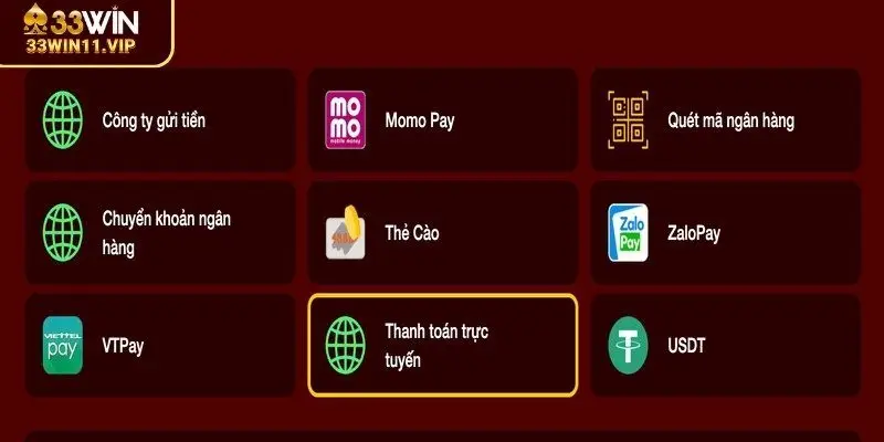 Hướng dẫn nạp tiền 33WIN cho từng phương thức